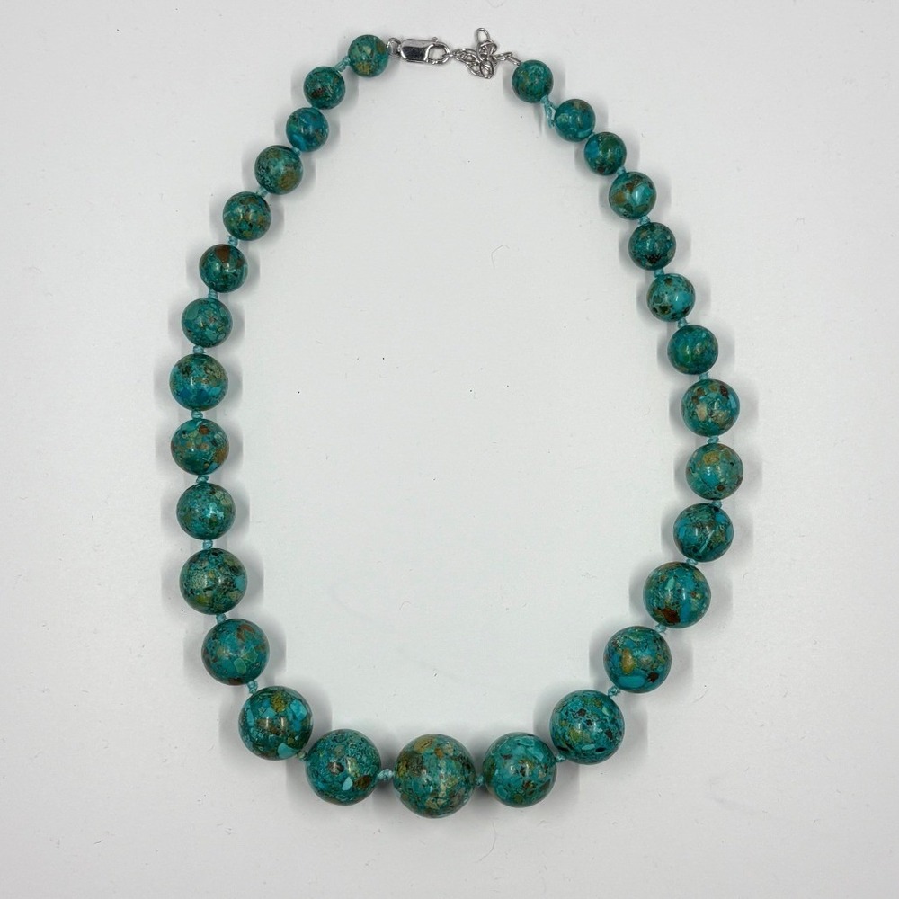 Turquoise Composite Beaded Necklace Sterling Silver Clasp Chunky Statement
